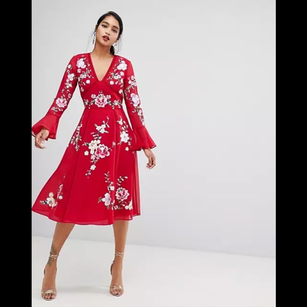 ASOS Design Embroidered MIDI Dress